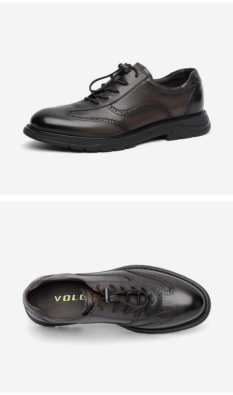 volo犀牛男鞋夏季商务休闲皮鞋男士真皮透气皮鞋 暗灰 379215051d 42