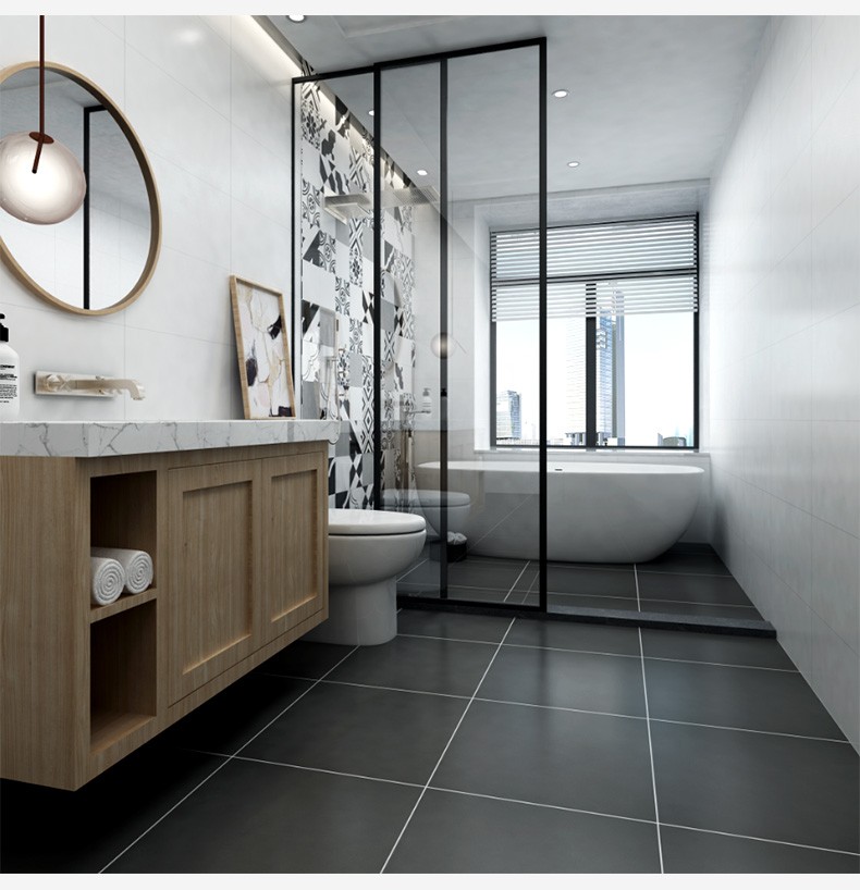 万美瓷砖 纯色黑白灰卫生间耐磨防滑地砖 全瓷厨房墙砖 仿古砖水泥砖