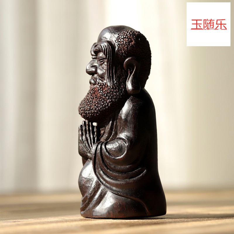玉随乐 达摩把件小摆件 印度小叶紫檀木雕工艺品盘玩把玩物件手玩件