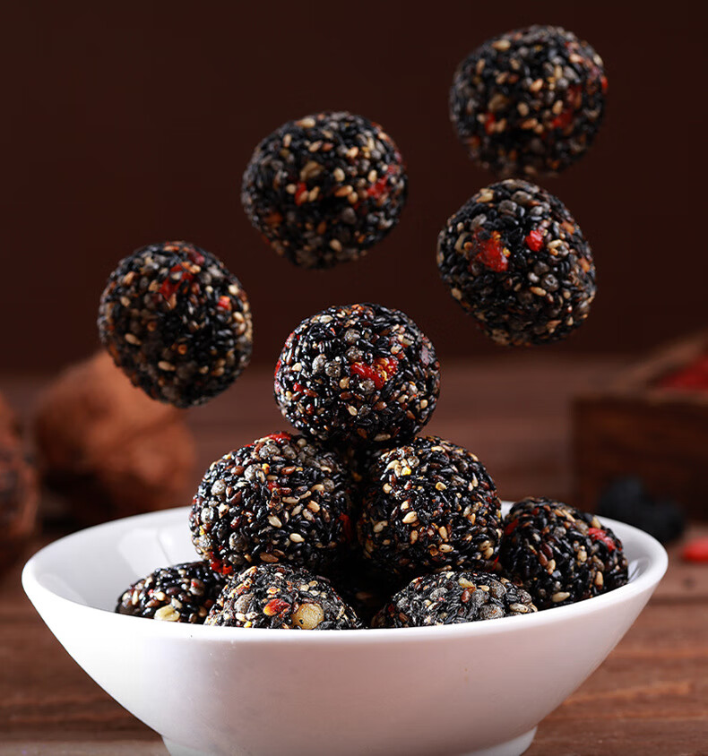 佬食仁 六珍黑芝麻丸黑芝麻黑米核桃红枣枸杞黑桑葚组合休闲零食 六珍