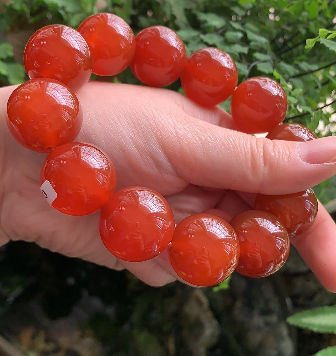 kk宝钰缅甸天然润红玛瑙20cm男士手串国检证书礼盒