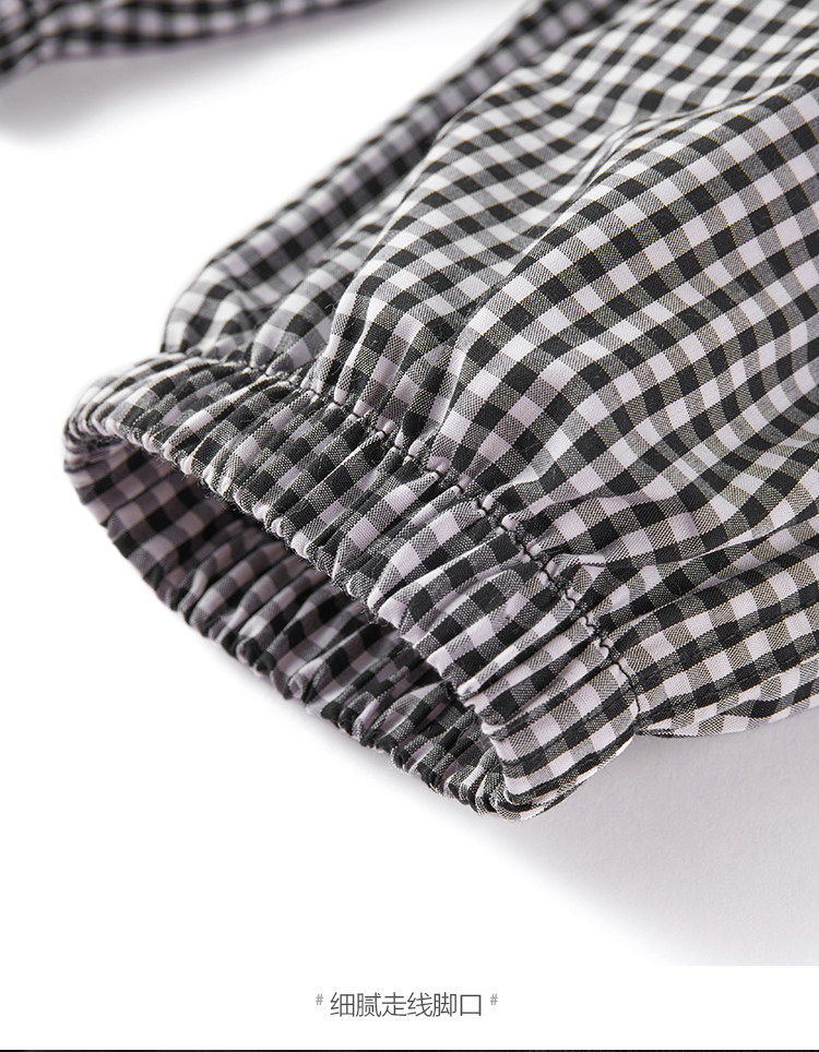 商场同款minipeace太平鸟童装女童休闲裤格子宽松f2gbb2175黑白灰格纹