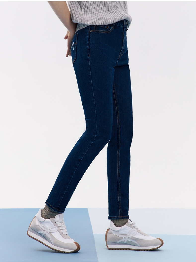 teenieweenie小熊牛仔裤修身显瘦裤子长裤暖焱绒加绒小脚裤女新款 深