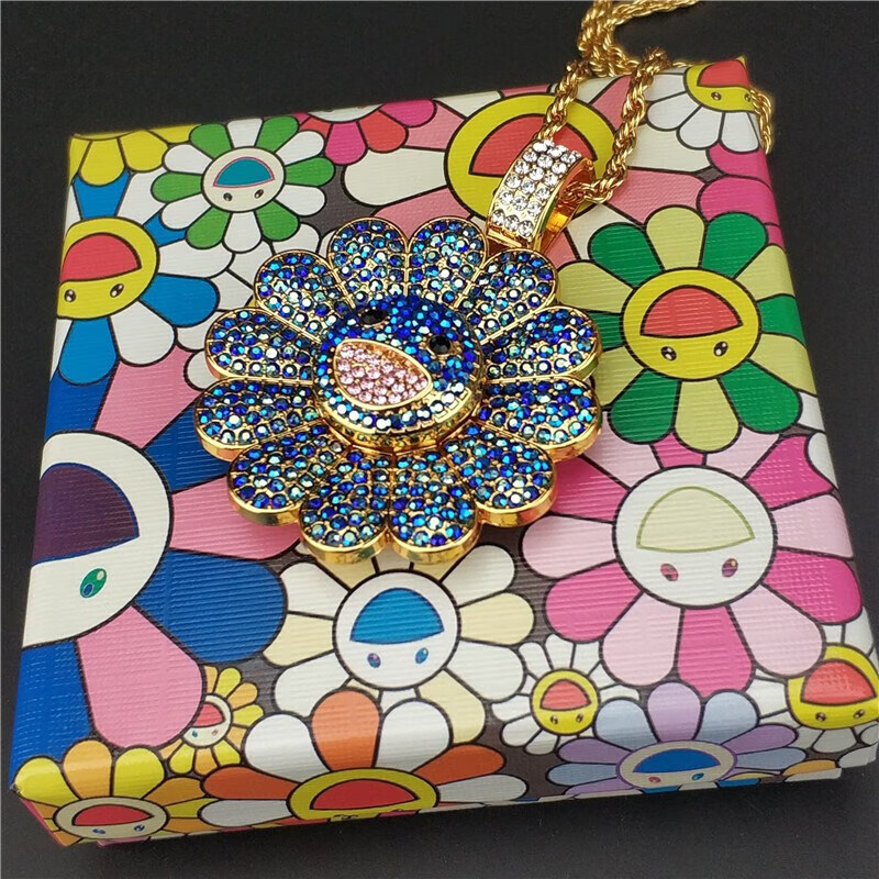 村上隆太阳花项链 多彩笑脸太阳花葵花向日葵七彩造型可转动项链sn