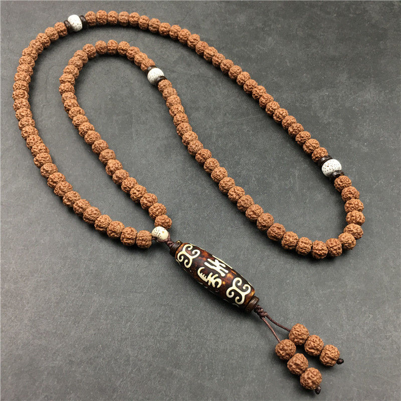 ℑ℘高品质精选108颗小金刚菩提子项链复古天珠吊坠男佛珠配饰虎