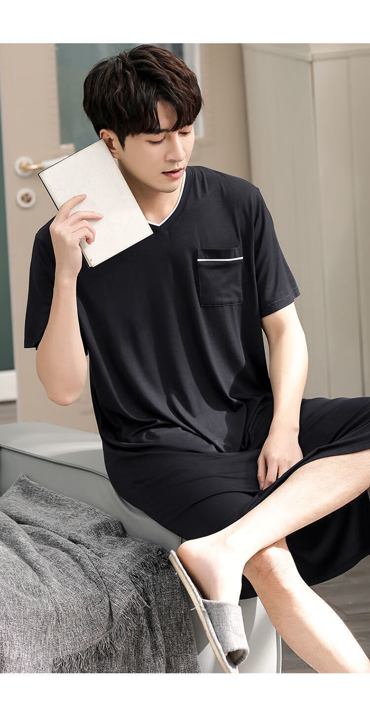 笑眯猫男人连体睡衣夏季宽松薄款成人加肥加大码200斤一体式短袖睡裙