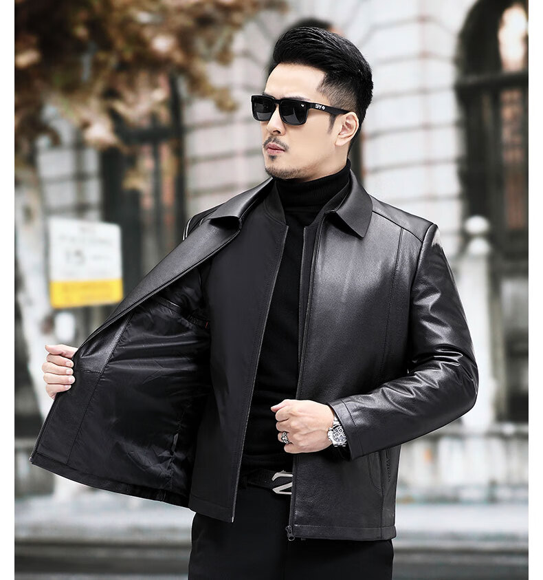 恒源祥海宁真皮皮衣男头层牛皮中年男士纯牛皮皮夹克中老年爸爸装外套