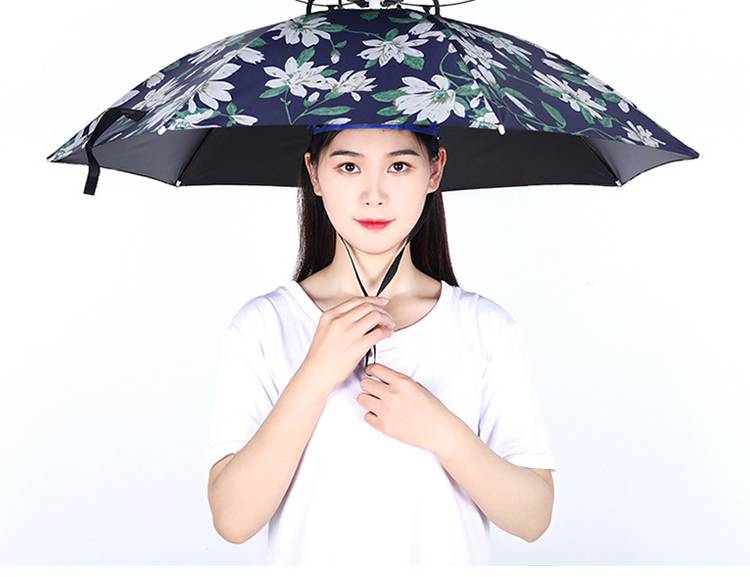 头戴式纯色两用伞 防雨防晒钓鱼遮阳戴在头顶上太阳茶斗笠帽伞 75cm
