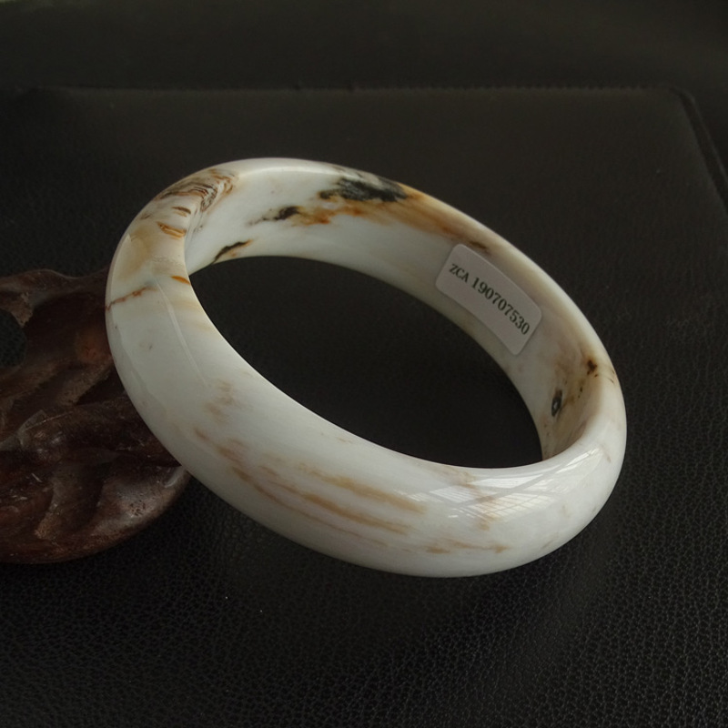 香港言和专柜树化石手镯 硅化木化玉白树化玉手镯 木化石实物送证书