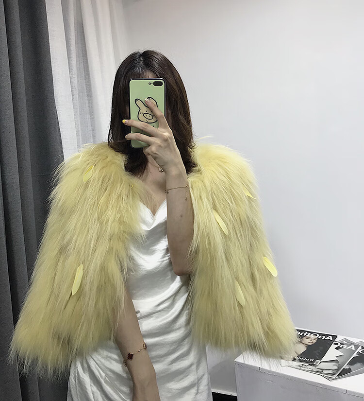 2019秋冬新款进口整皮貉子毛编织短款网红同款羽毛皮草显瘦外套女 p57