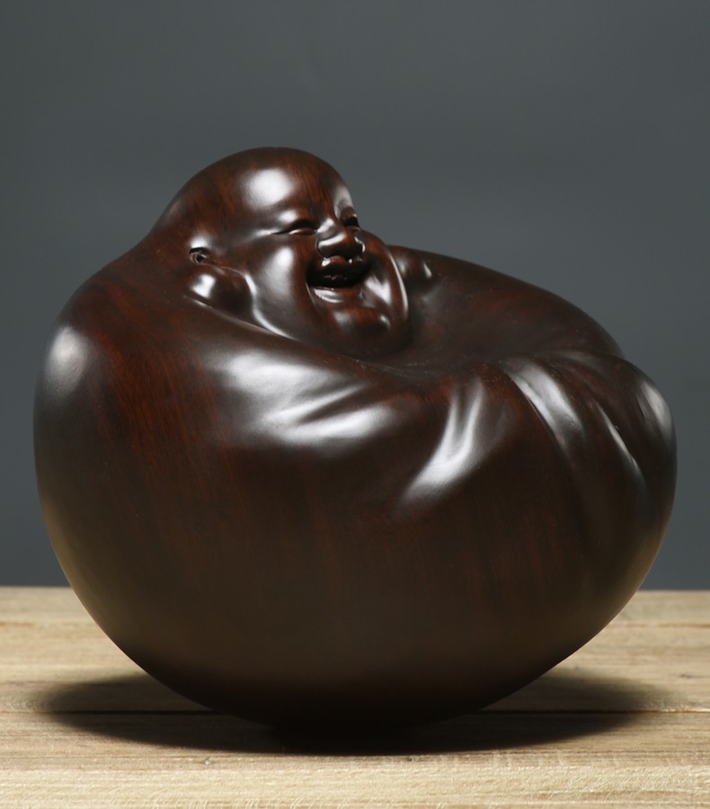 刺史黑檀木雕弥勒佛不倒翁摇钱佛大号佛像红木工艺品手把玩摆件 手艺