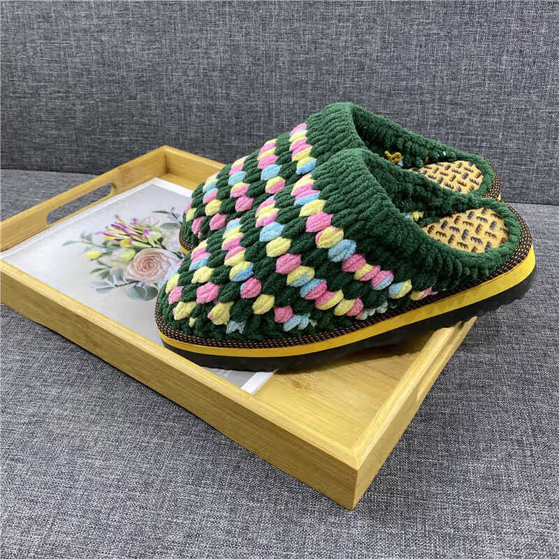 毛线拖鞋手工编织手工冰条编织秋冬保暖毛拖家居舒适勾拖鞋成品 男士