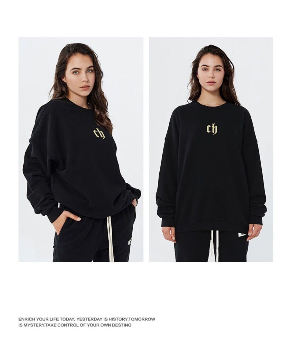 ch卫衣男潮牌ins宽松秋冬季加绒加厚圆领套头衫国潮情侣上衣柏帝娜