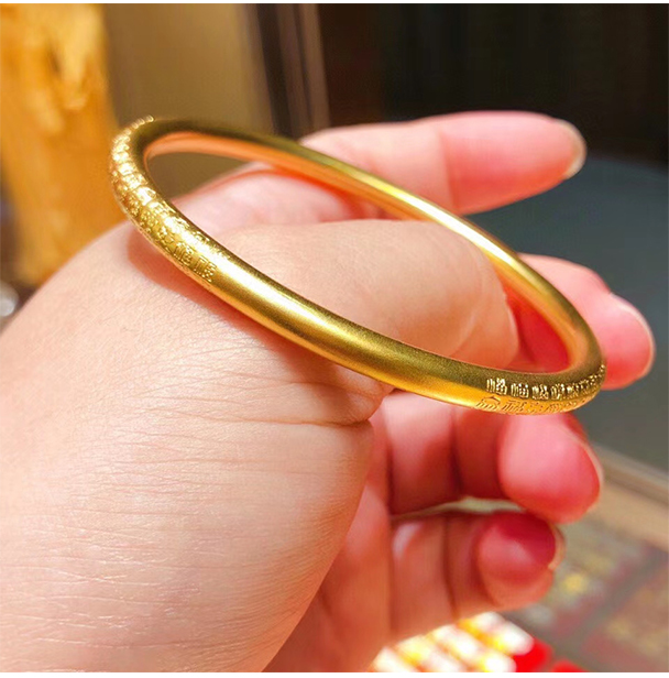 老凤凰 百福古法金手镯实心足金心经镯子磨砂面999黄金女妈妈款传承古