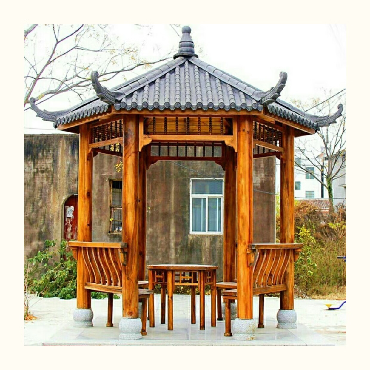 加厚新中式凉亭户外庭院实木防腐木院子亭子四角别墅花园室外仿古