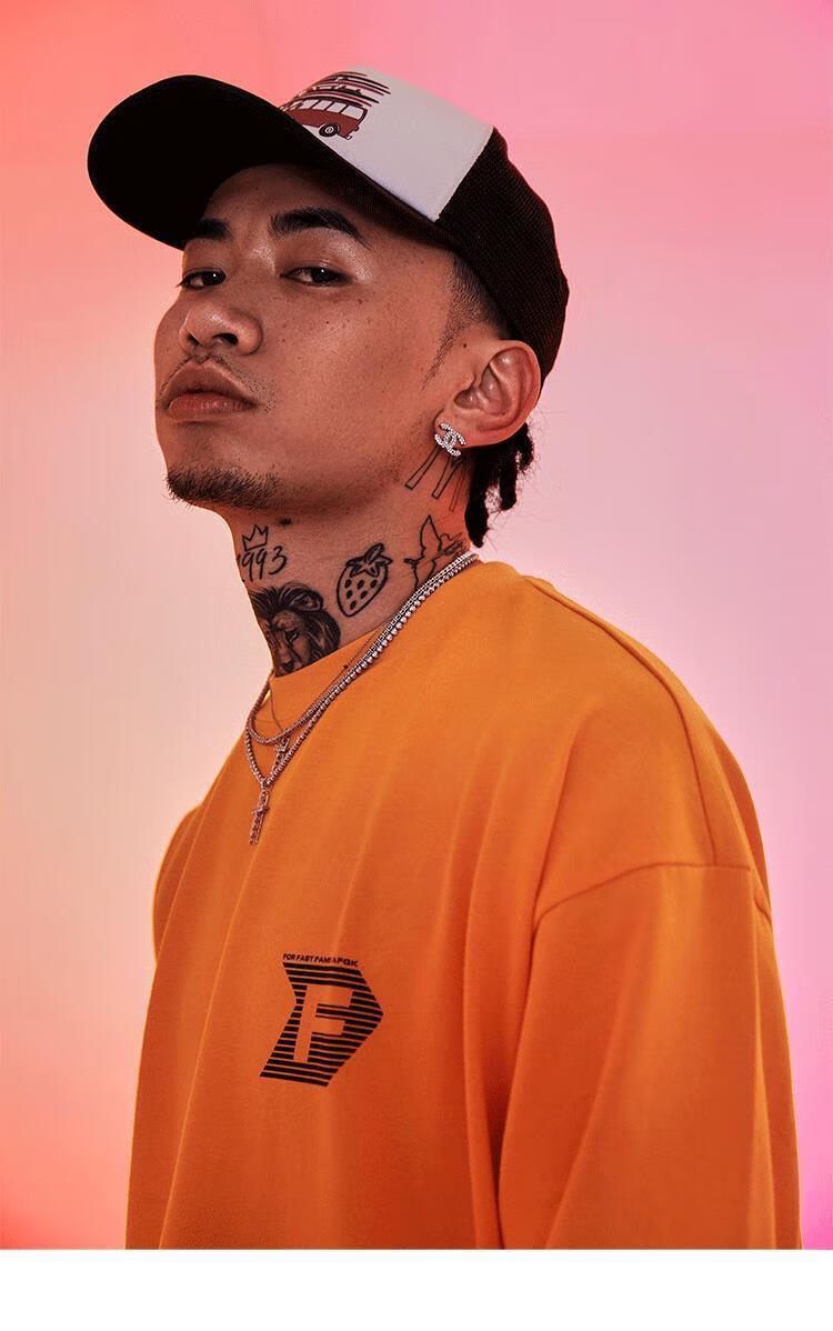 乔映fff马思唯afgk联名同款fff马思唯烫钻t恤男女橙色潮牌长袖情侣