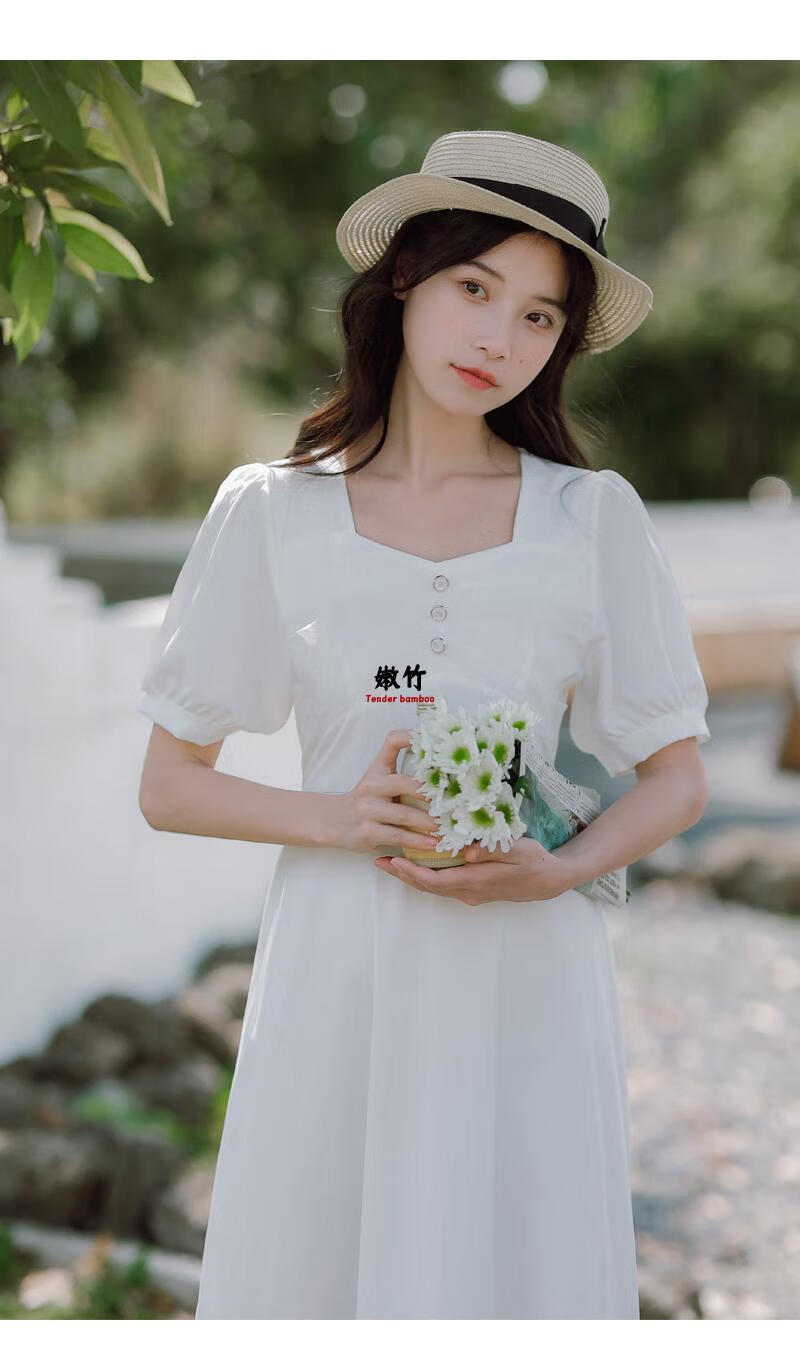 青少女大学生靓女装茶歇法式初恋白色连衣裙女装夏季2022新款小白裙子