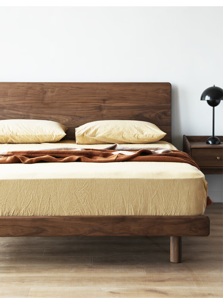 良作 北美黑胡桃木床 实木床 北欧日式 双人床主卧全实木婚床原木大床