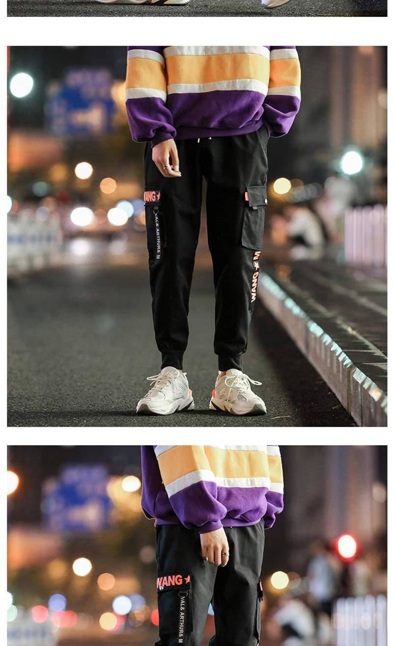 国潮工装裤男潮牌宽松束脚哈伦裤秋冬男生韩版潮流九分休闲裤子男 军
