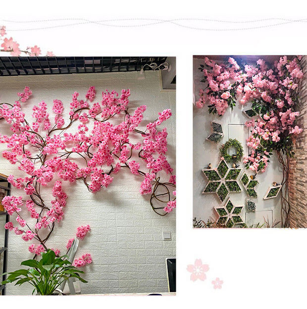 仿真樱花树桃花枝婚礼藤条室内墙面装饰塑料绢花客厅摆件吊顶假花玫