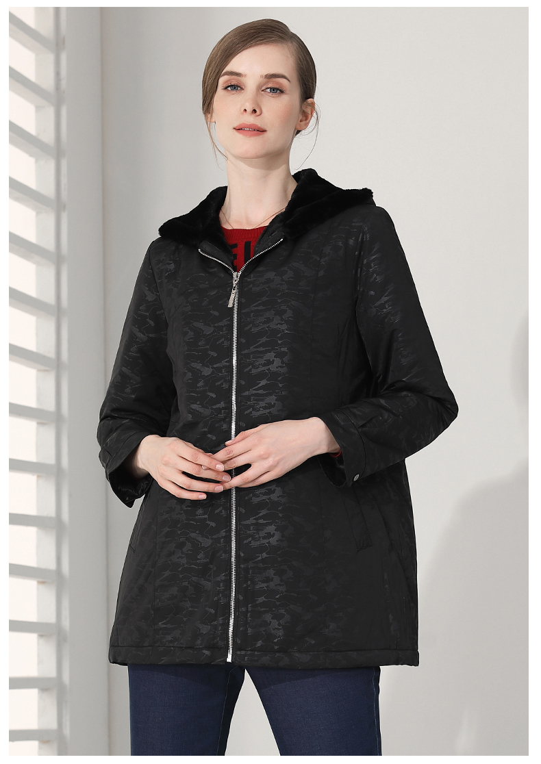 米兰登秋冬新款中老年女装妈妈装时尚连帽加厚保暖棉衣女宽松舒适气质