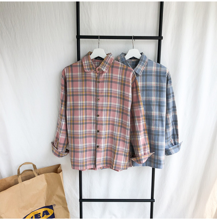 男生秋季格子衣服格子衬衫男长袖韩版潮流帅气港风bf宽松衬衣网红很仙