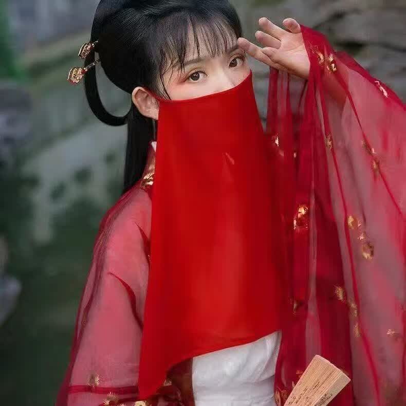 面纱古风古风雪纺面纱汉服遮面蒙面仙女古装纱巾刺绣面帘美女蒙面纱巾