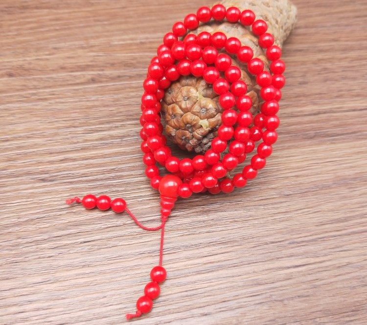 同款 红色怀业念珠 佛珠 108颗红佛珠 手持念珠 优化松石8mm【图片