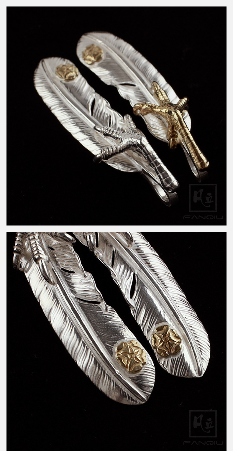 凡丘珠宝goros高桥吾郎金银爪点金蔷薇花xl羽毛项坠925银日韩风格时尚