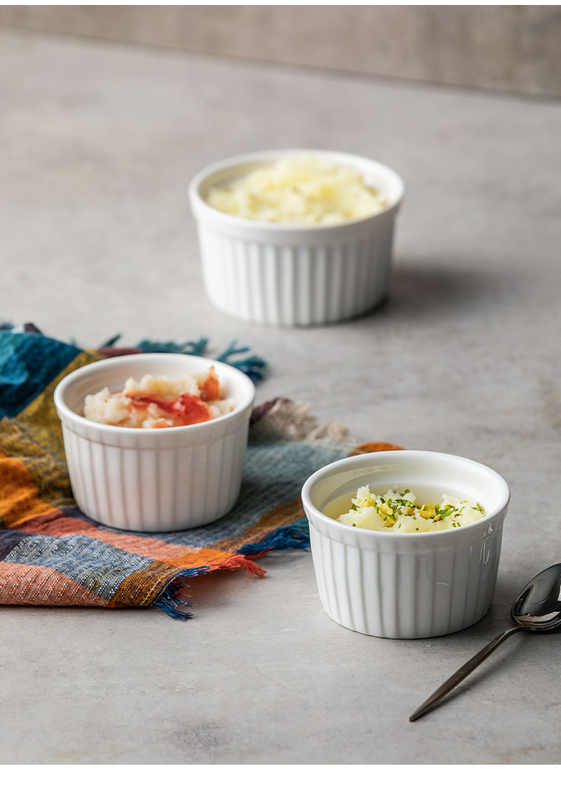 焦糖布丁烤碗陶瓷小烤碗创意甜品碗轻奢家用北欧风 白色舒芙蕾布丁碗