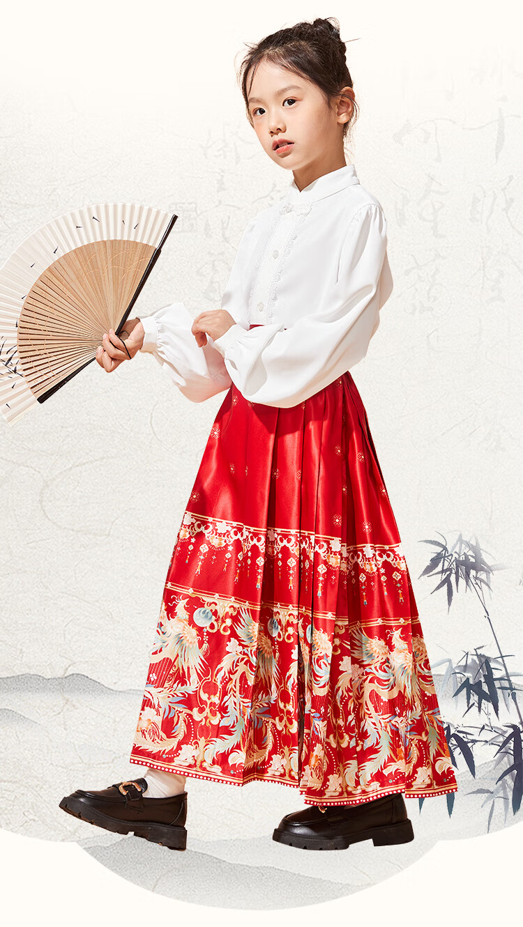 Jeanswest Children's Hanfu Spring And Autumn Style, 2025 New Chinese-Style Girls' Horse-Face Skirt Set, Chinese-Style Skirt Two-Piece Set for Older Childre 13