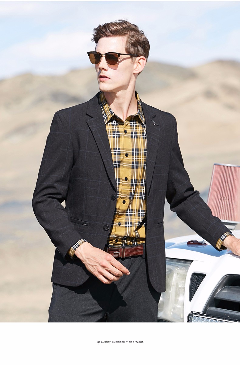 美国苹果aemape 休闲西装男士春秋新款细条纹商务外套青年时尚潮流单