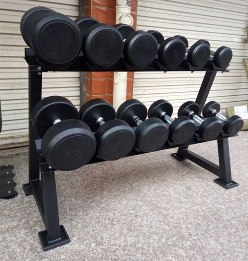 包胶哑铃圆头固定哑铃20kg50kg橡胶包铁哑铃健身家用男士商用私教 单