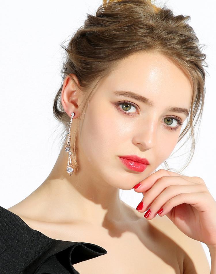 娅索韵925银针长款吊坠耳环女韩版时尚气质网红耳夹耳饰送女友玫瑰