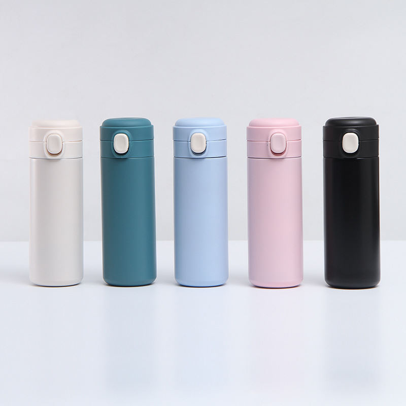新款简约不锈钢豌豆杯 户外便携小容量弹跳盖双层真空保温杯 粉色 420