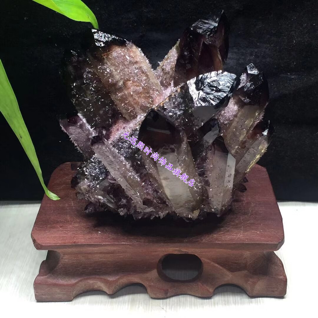 天然紫幽灵水晶簇原石能量石摆件净化消磁防辐射灵摆招z财 ahy