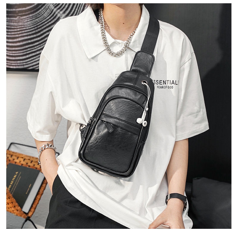 越野男士胸包潮男款韩版运动休闲百搭男生单肩包后背挎包玖纹豹黑色