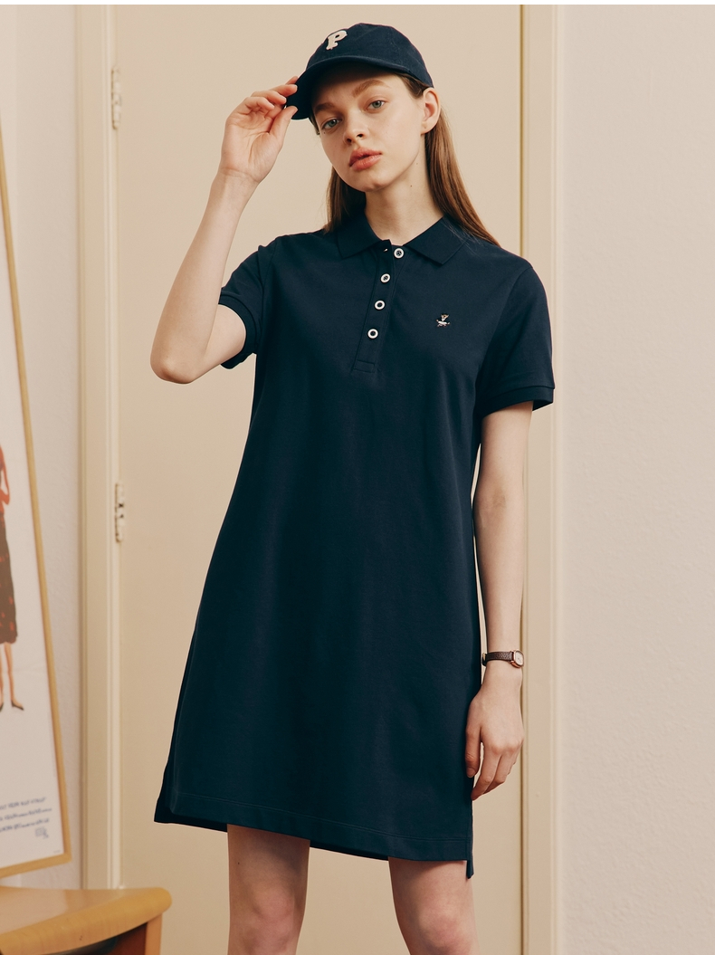 teenieweenie小熊卡通连衣裙女2022夏季新款学院风直筒polo裙子 浅