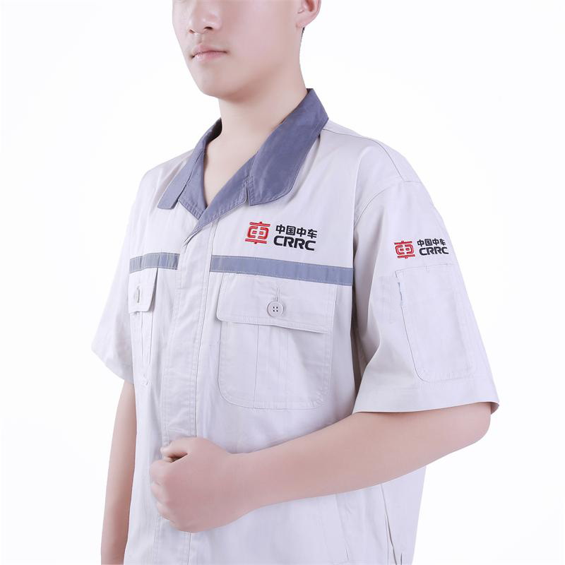 表兮 中国中车工作服白色短袖夏季中国南车车间工作服套装裤子 米白色