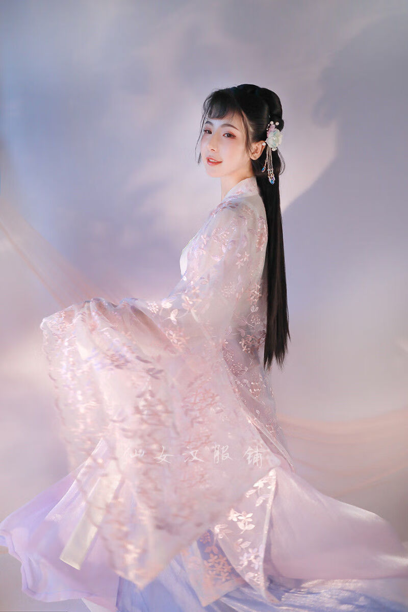 南糖三色汉服女春夏云裳纪春樱紫蓝六米摆一片式齐腰裙古装两片齐胸裙