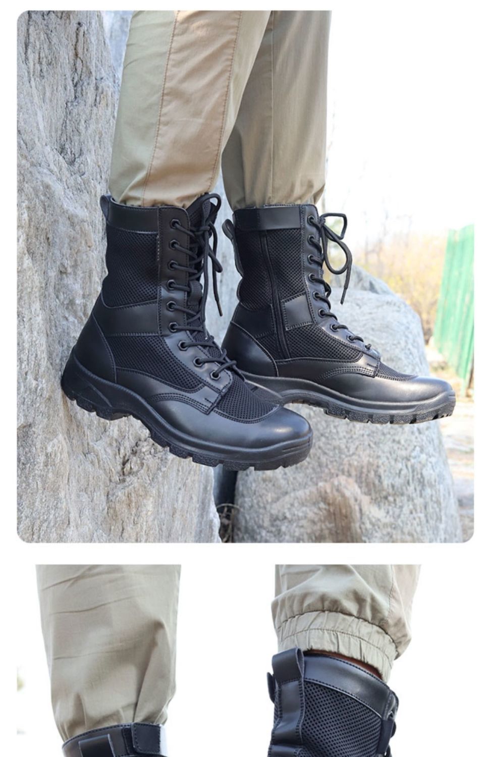 夏季战训男靴作战靴作训鞋夏季保安鞋男网眼透气作战训靴超轻减震拉链