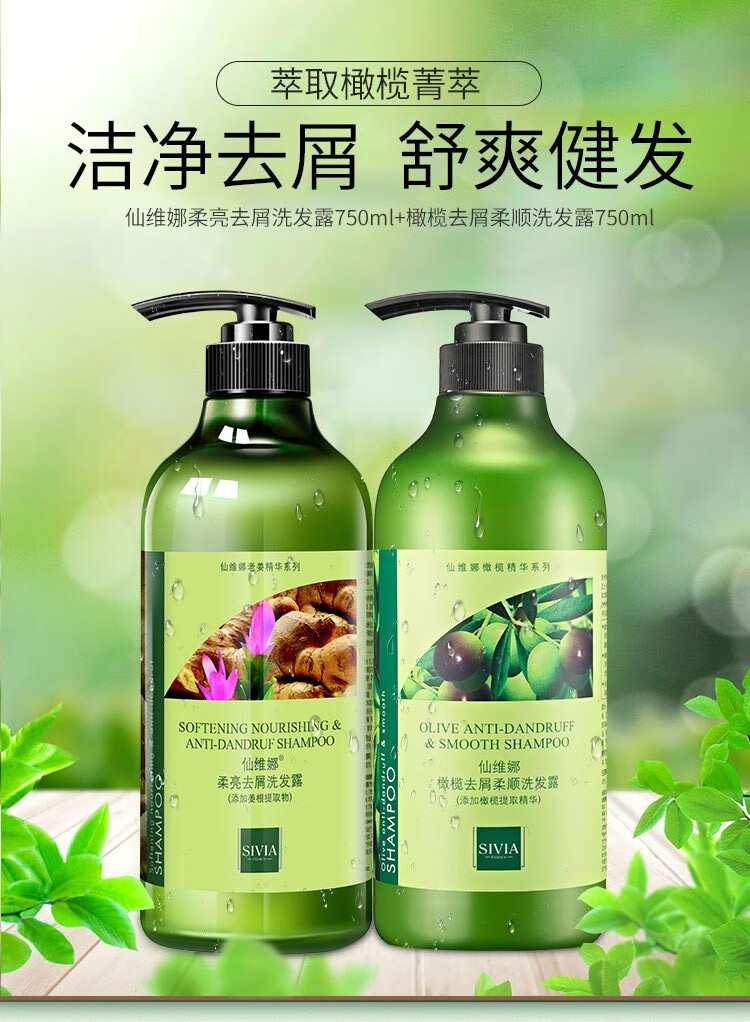 仙维娜洗发水控油去屑洗头膏男女士通用洗发膏 橄榄去屑柔顺洗发露750