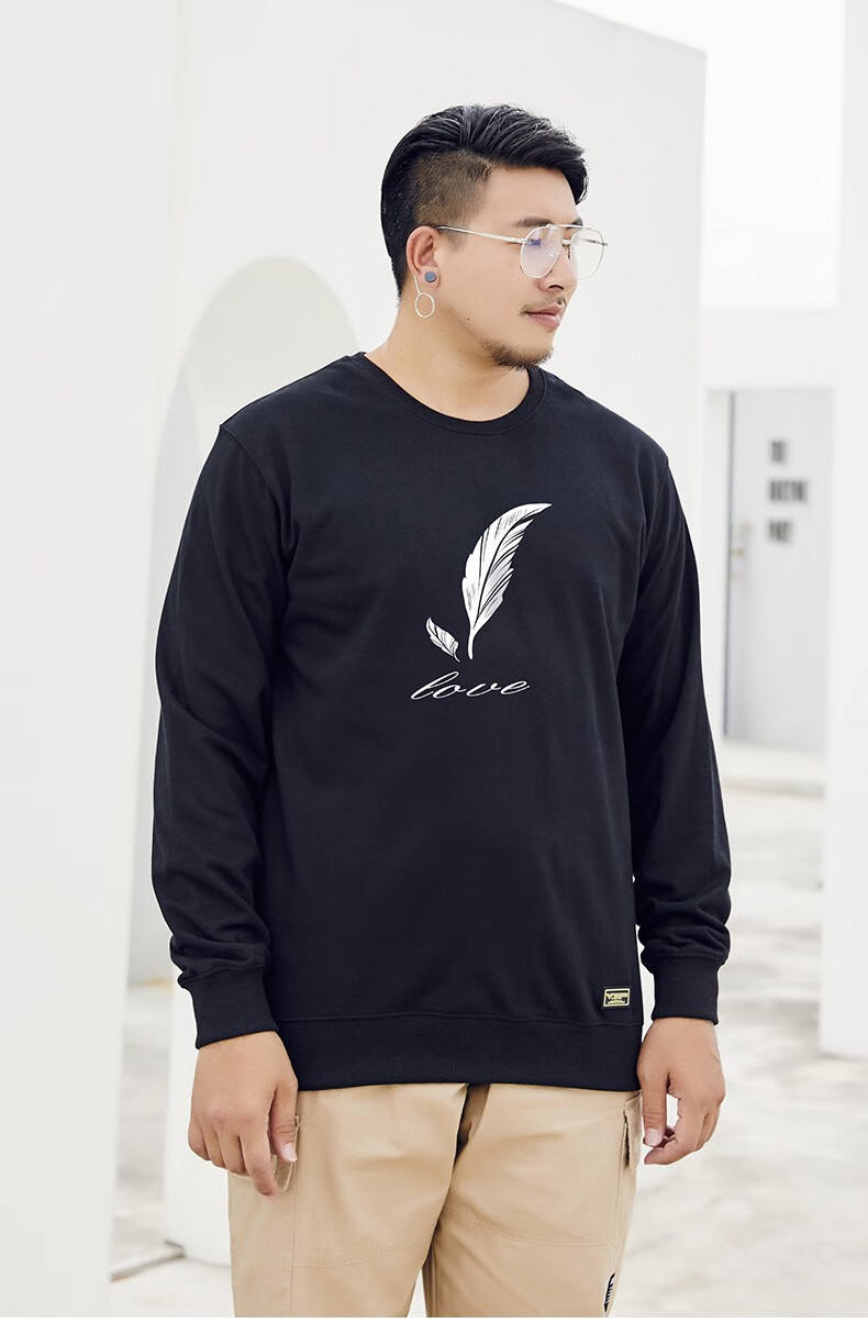 男春秋宽松休闲长袖打底衫加肥加大肥佬衣服 黑色 3xl【190-210斤】