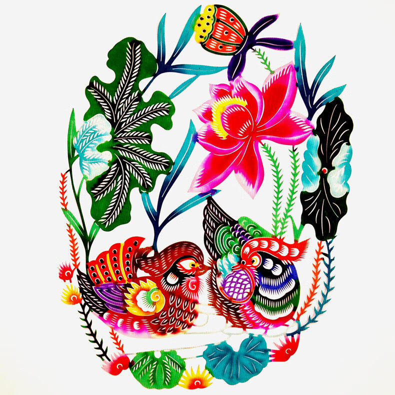 万格云 蔚县彩色剪纸画传统单张剪纸窗花民间工艺品家居饰品 福盛世