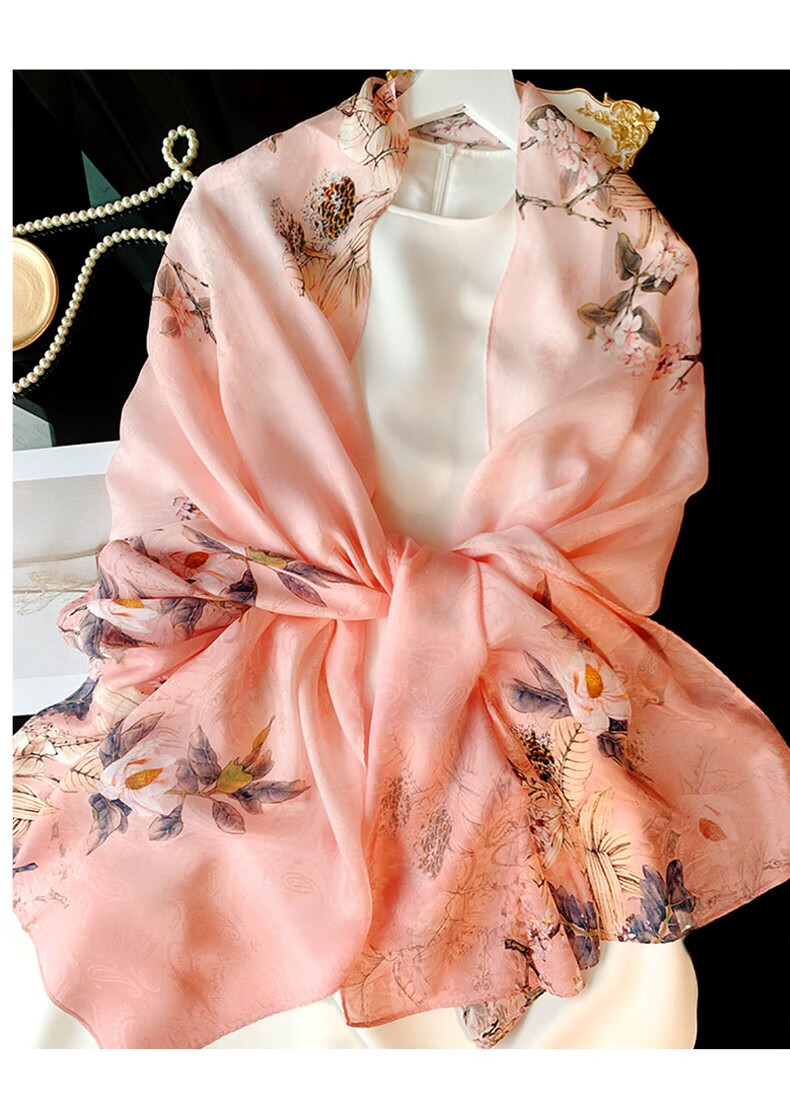 lv bla ck品牌高端轻奢真丝丝巾女2022新款桑蚕丝旗袍披肩围巾两用外