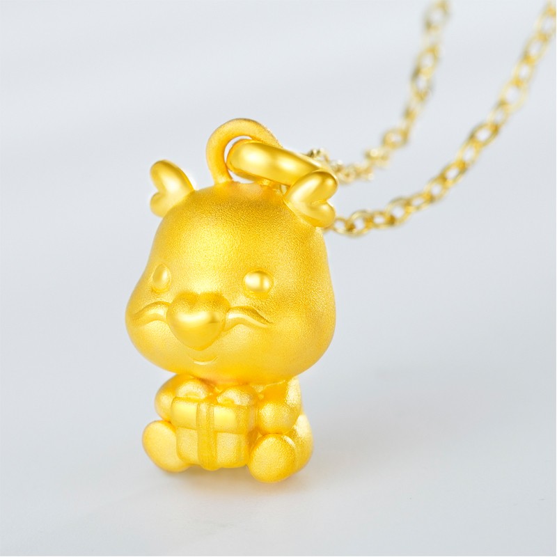 足金生肖龙小金龙项链挂坠男女款属相龙金坠子3d硬金 傲娇龙【搭配1