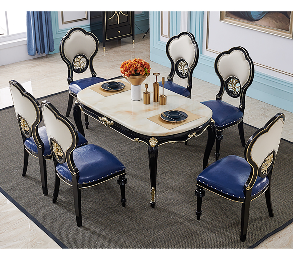 欧式餐桌全实木白玉大理石饭桌法式黑色简欧西欧美式餐桌椅组合西式1