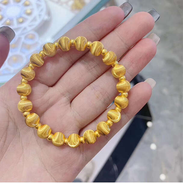 黄金手串珠子999足金金珠手链女精致2022年新款 猫眼石金手链一套dovp