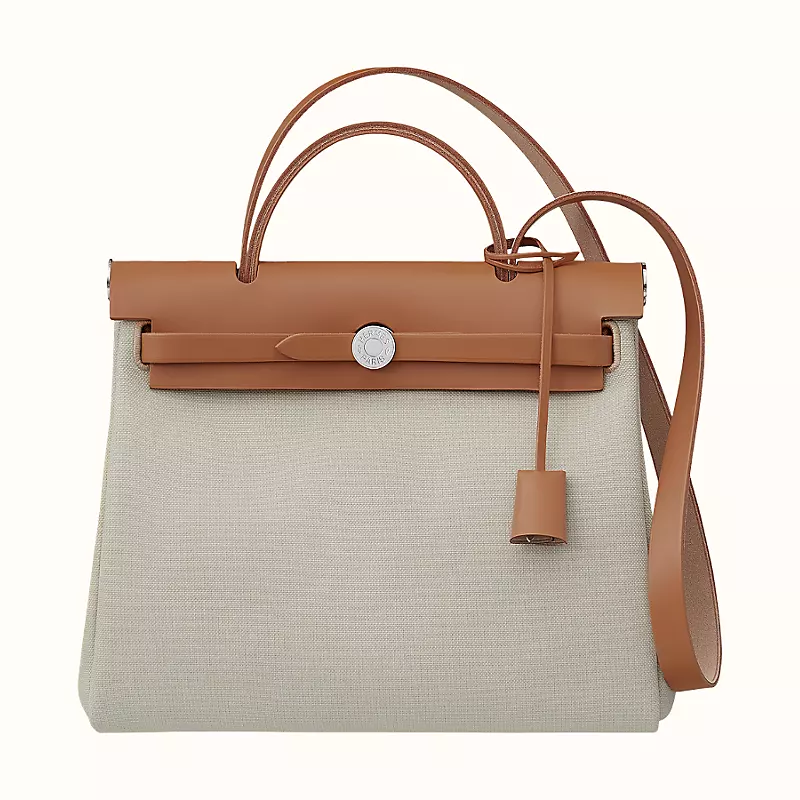 【二手99新】爱马仕女包herbag zip 31手提包帆布配皮单肩包金扣托特