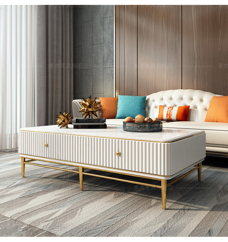 秦虎 茶几 后现代轻奢大理石茶几电视柜组合套装客厅家具 1.